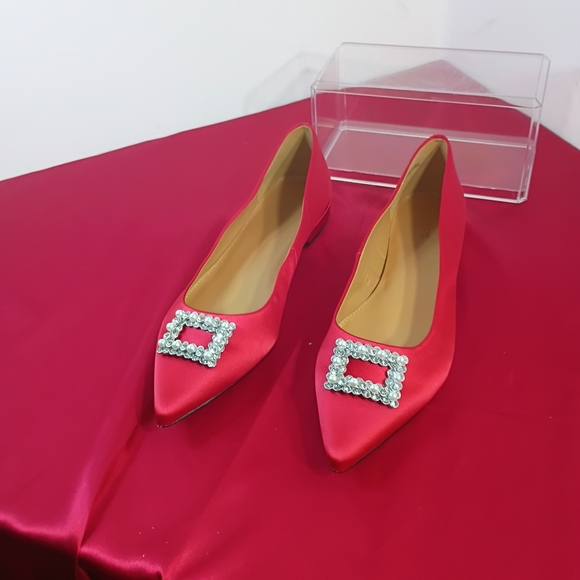 J. Crew Red Satin Flats with Embellishment - Picture 1 of 10